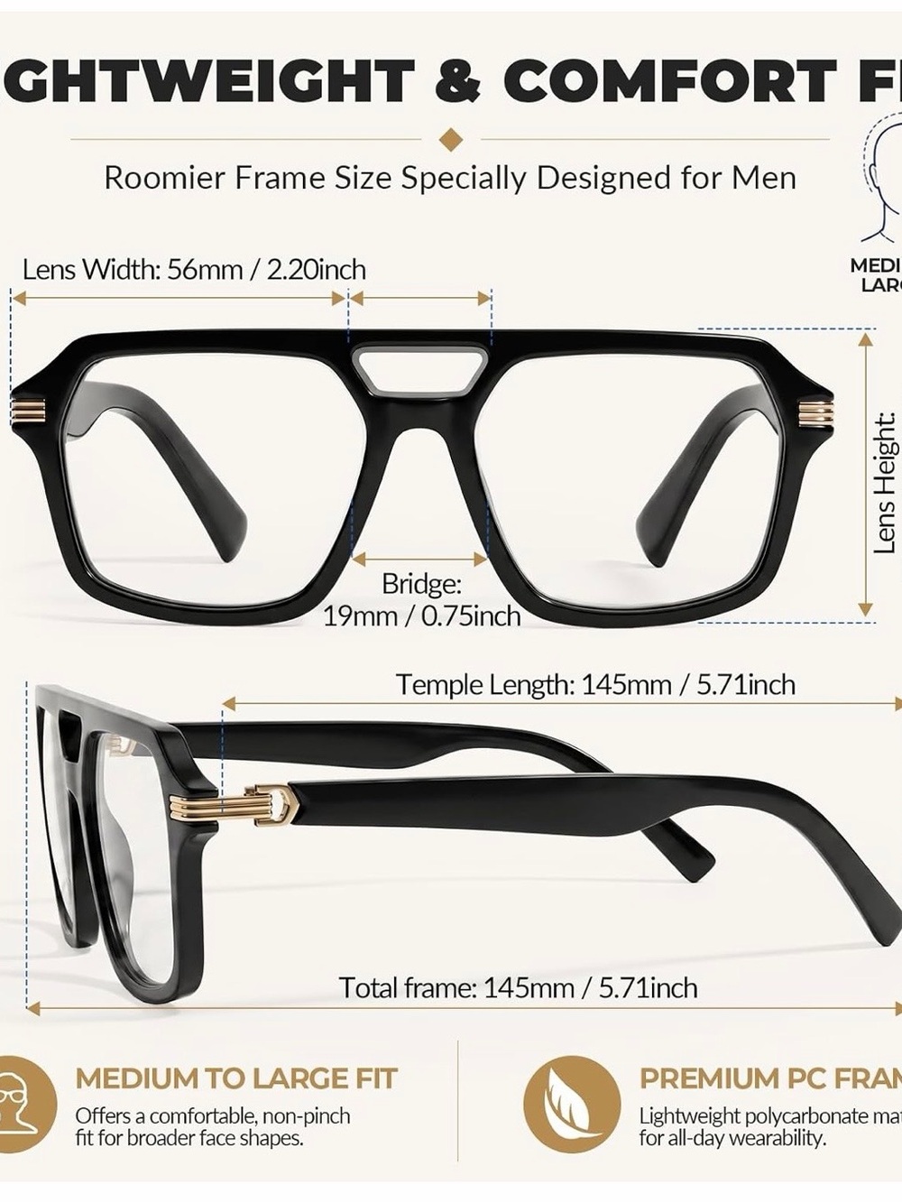 Aviator Progressive Readers, No Line Computer Reading Glasses, 2 Pack —+1.5